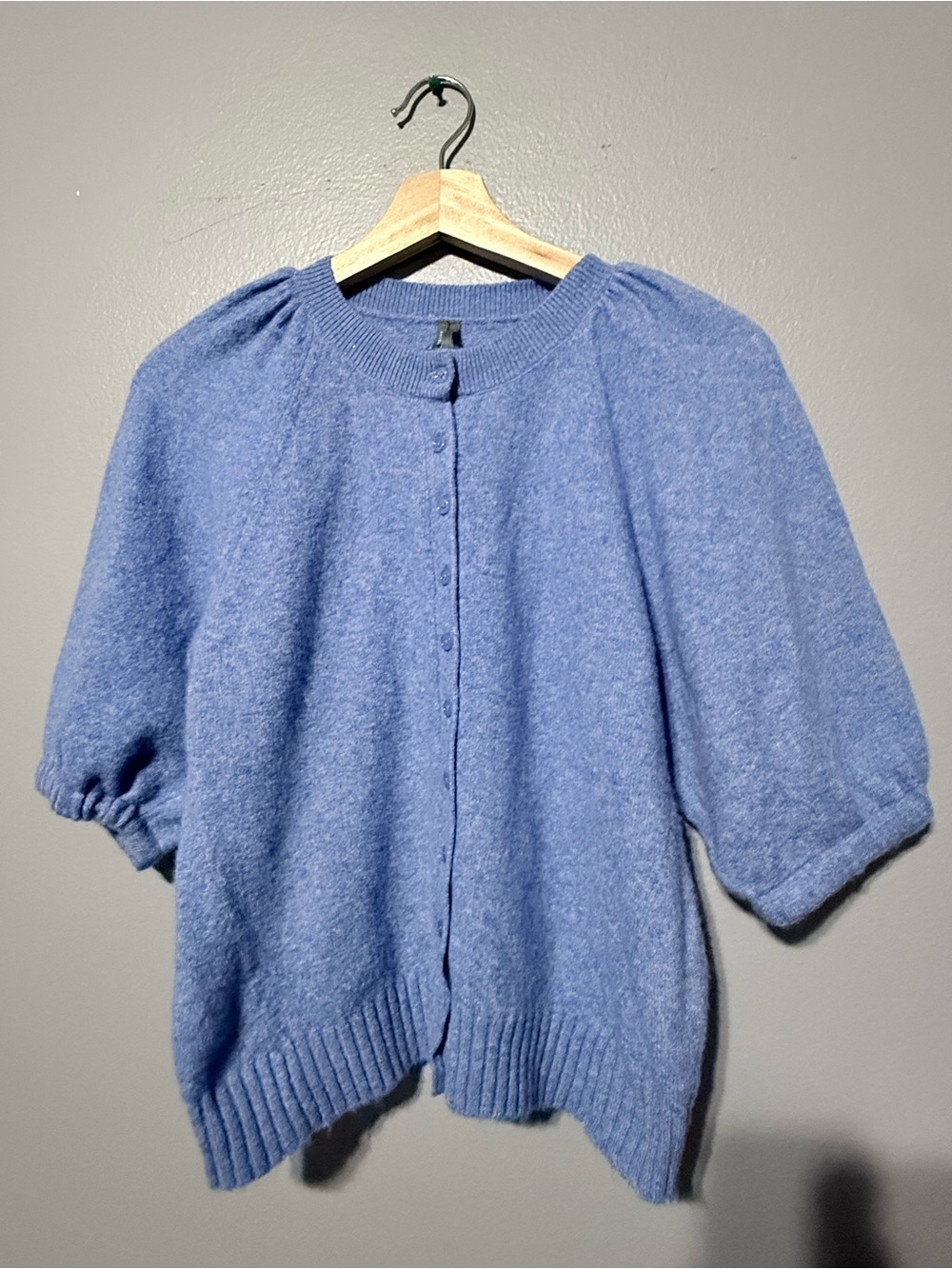 Anthropologie Maeve 100% Cashmere Puff-Sleeve Cardigan Sweater - Blue - XXS